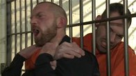 Horny perv gets pissed on and gang banged by the whole jail house