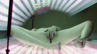 Slow Pussy Masturbation in Public Solarium